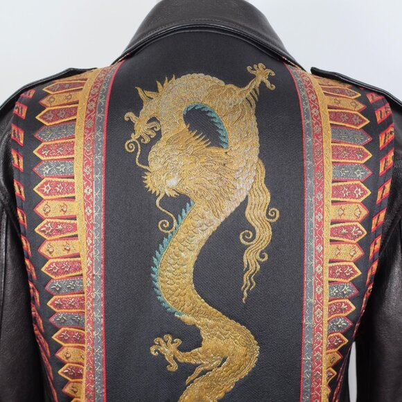 ETRO leather jacket 48 US 12 dragon embroidered black brocade - Picture 7 of 16